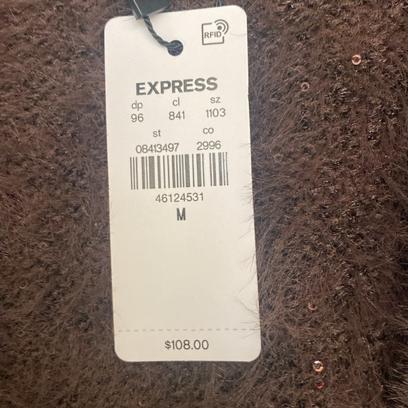 Express NWT Brown Angora Like with tiny Brown Sequins Cardigan Sweater size Med - Picture 6 of 10